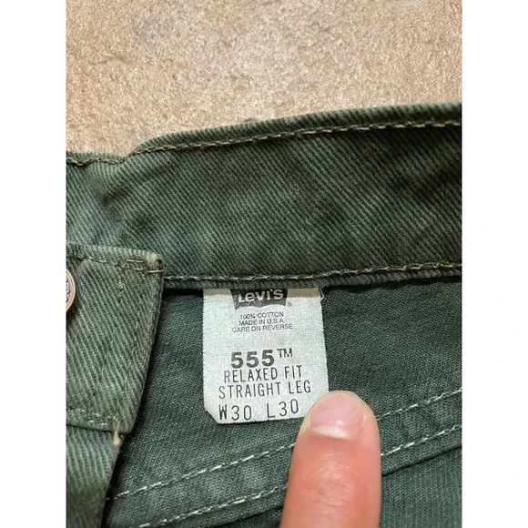 Vintage Levis 555 Jeans Mens 30x30 Green Relaxed Fit Straight Leg USA 90s